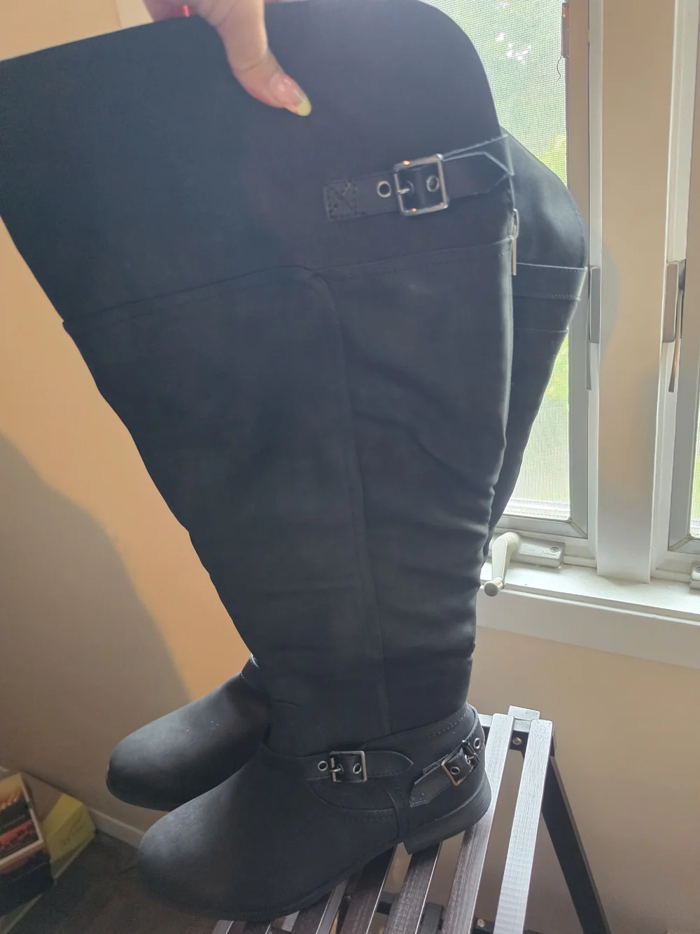 Tall Black Buckle Riding Boots - Women